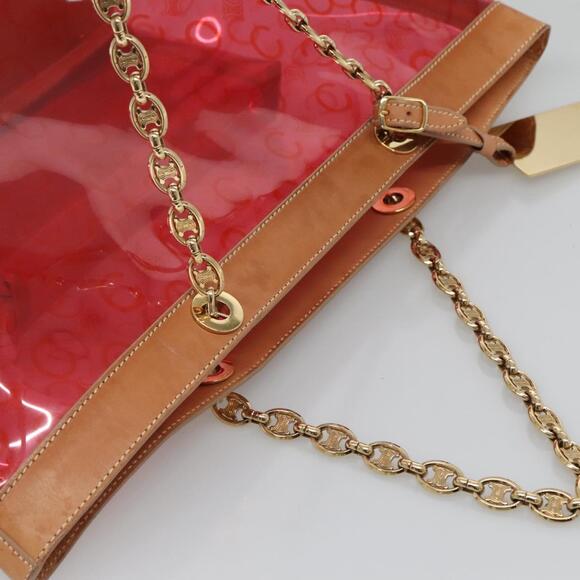 CELINE Chain C Macadam Canvas Tote Bag Vinyl Red Gold - Picture 6 of 13